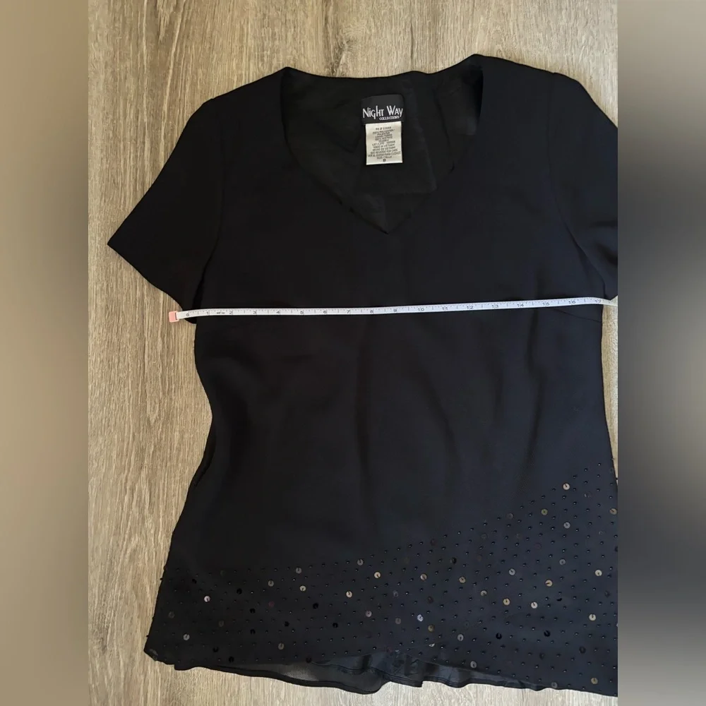 Night Way Collections Black V-Neck Short Sleeve Tunic with Hem Embellishment - Picture 10 of 13